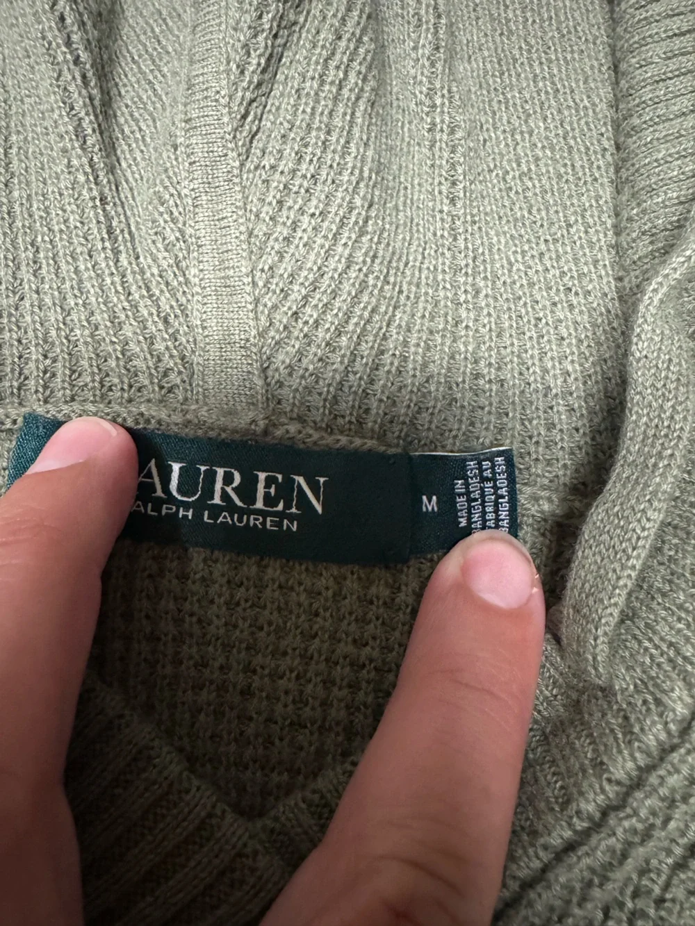 Ralph Lauren Women's Olive Green Ribbed Hooded Crewneck Sweater - Picture 4 of 4